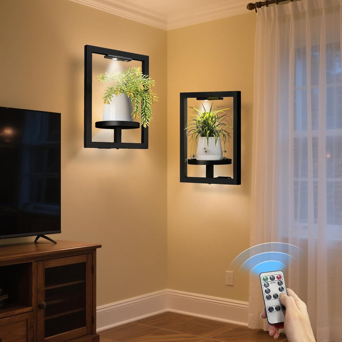 BAOYOUNI 2 Pack Picture Frame Wall Plant Holder with Light