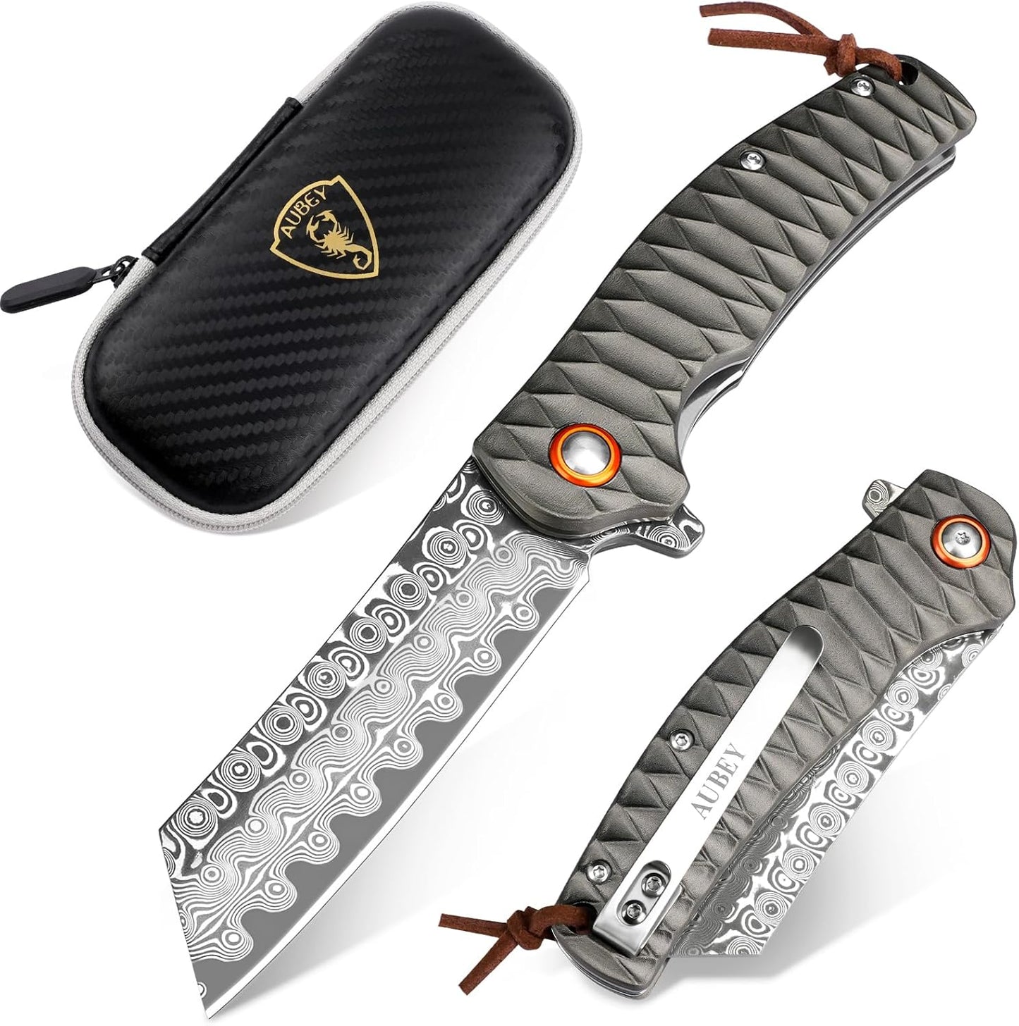 AUBEY Damascus Pocket Knife: Durable EDC Folding Knife for All