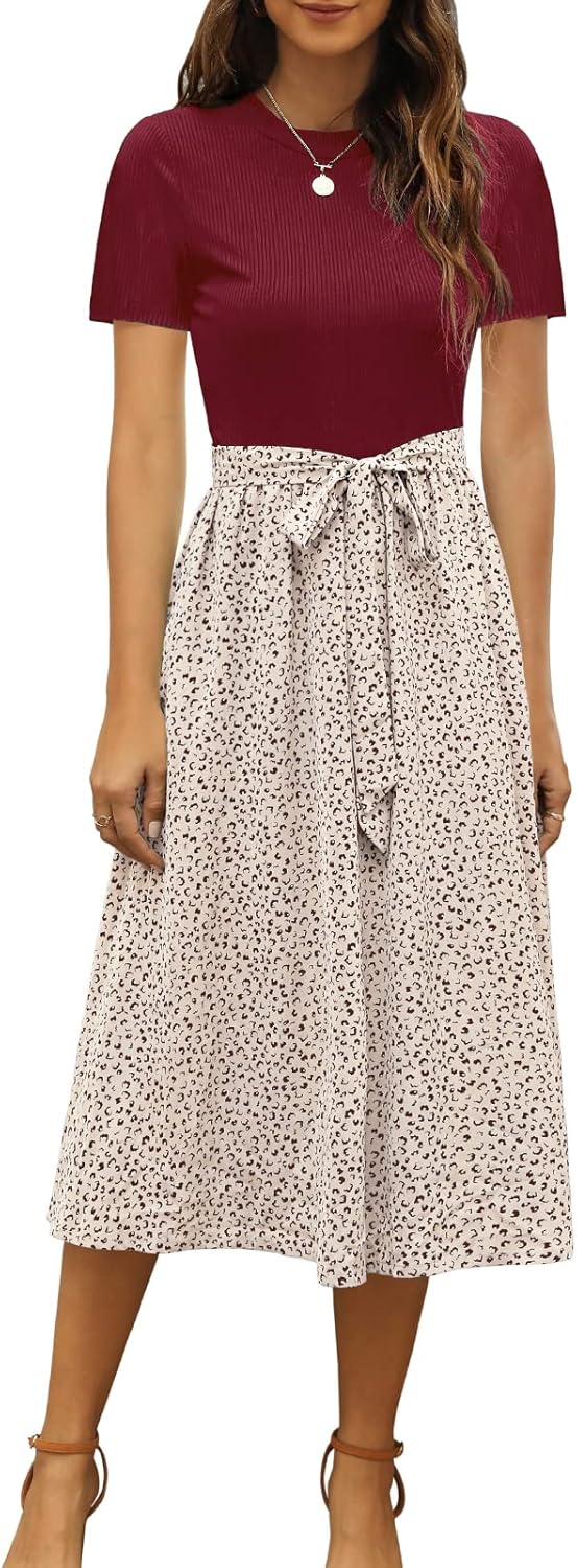 Zattcas Women Summer Dress Short Sleeve Modest Midi Outfit