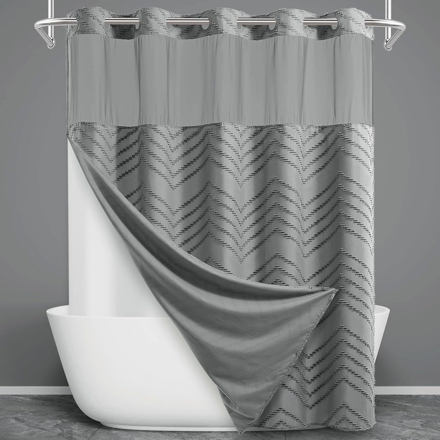Extra Long No Hook Shower Curtain Set for Stylish Bathrooms