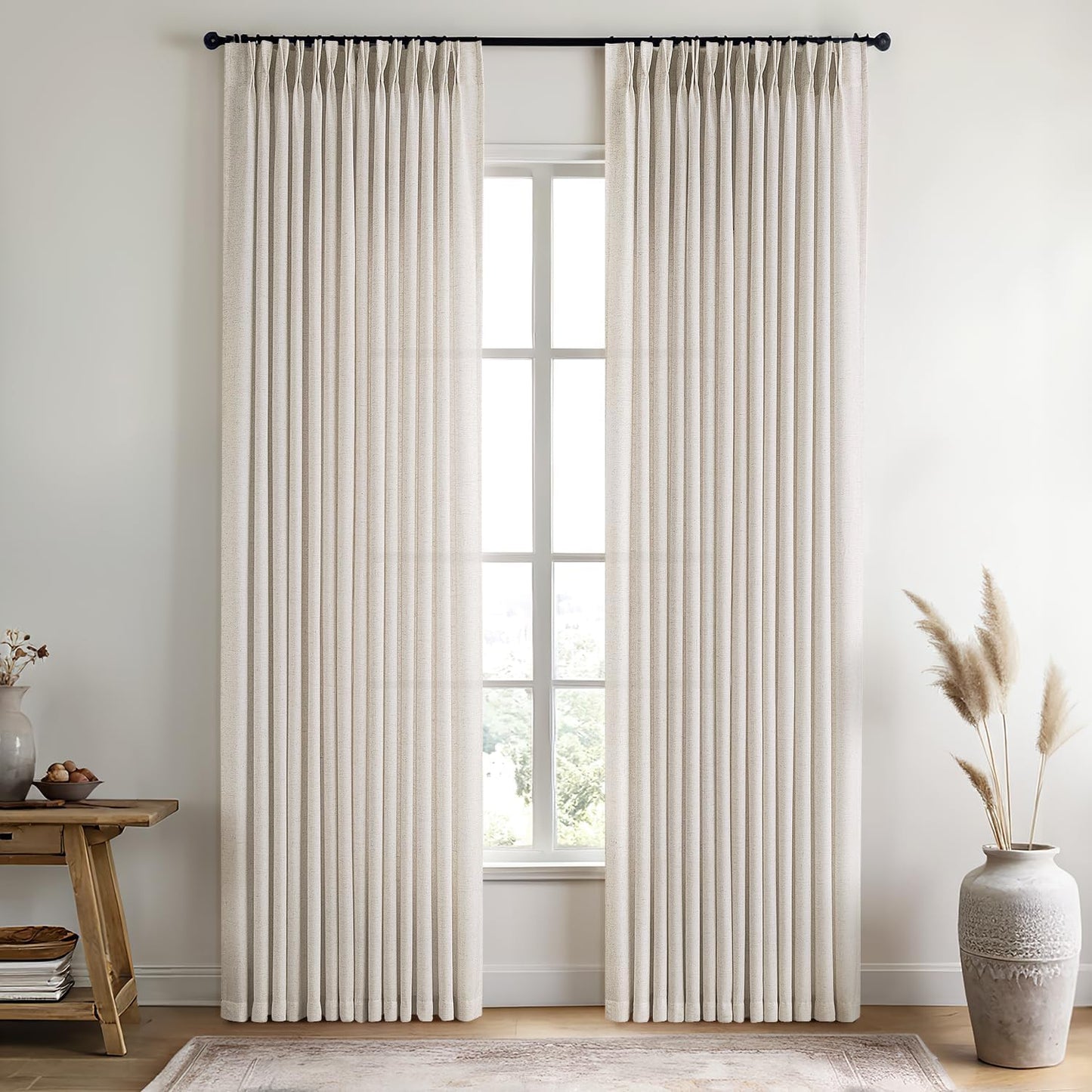 Beige Pinch Pleated Linen Sheer Curtains for Elegant Spaces