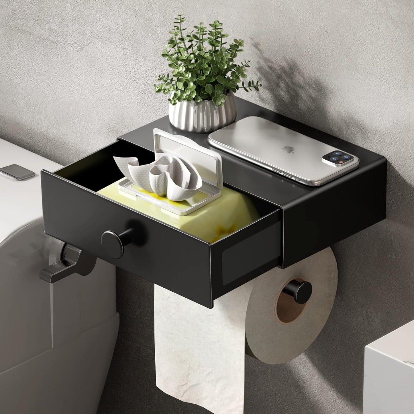 VOLDRA Toilet Paper Holder with Shelf and Drawer Design for Storage