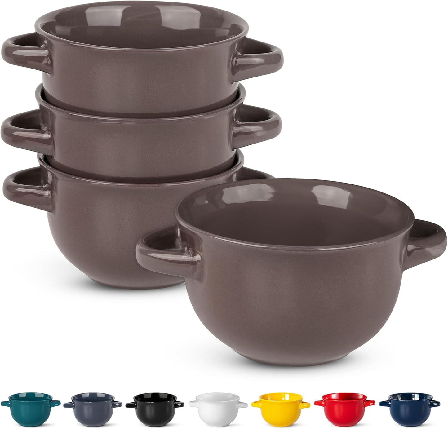 KooK French Onion Soup Bowls Set of 4, Oven Safe Ceramic Mugs