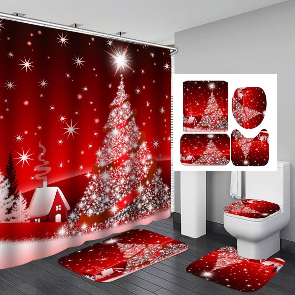 Christmas Shower Curtain Set - Festive Waterproof Design