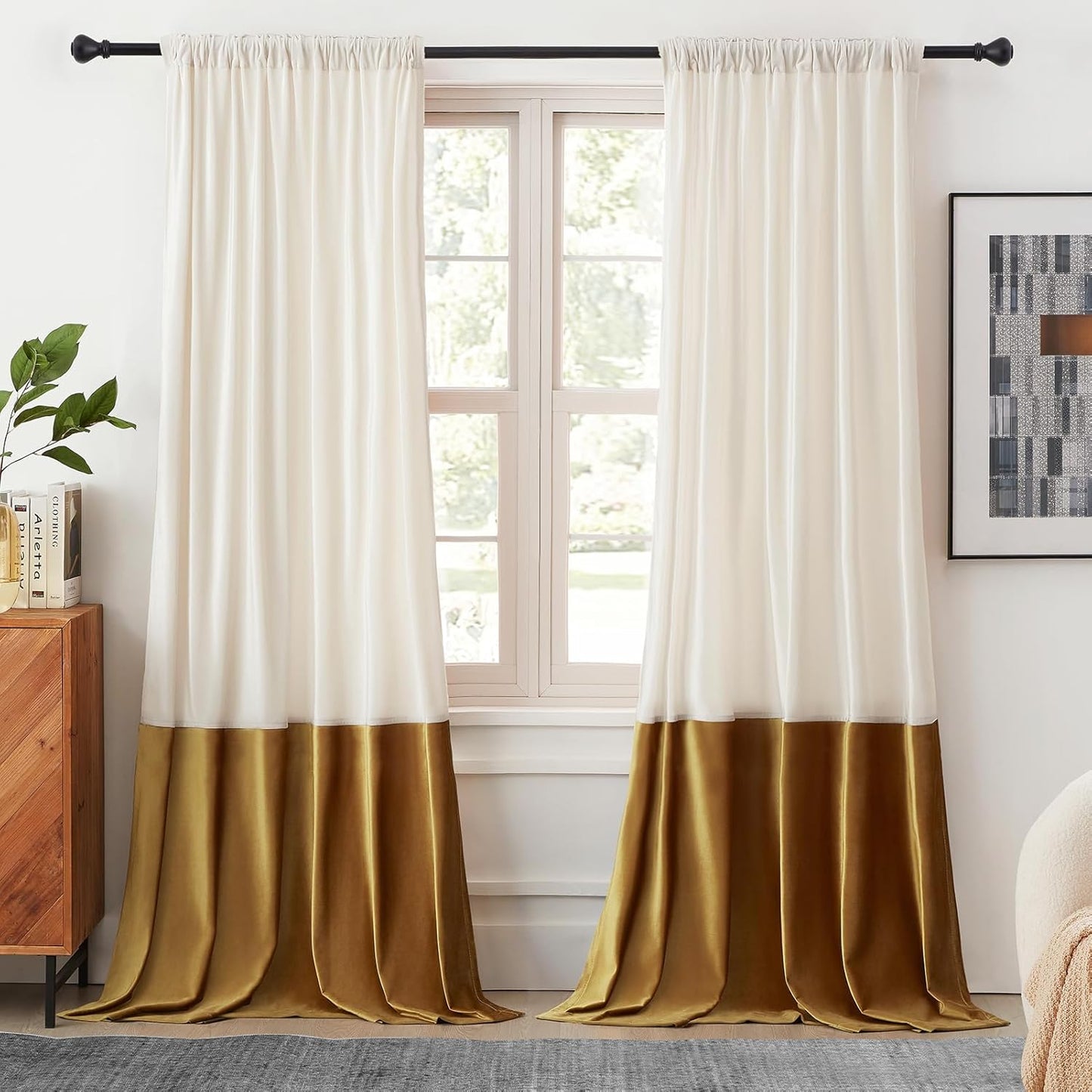 Velvet Curtains 90 inches Long for Living Room in Cream Ivory
