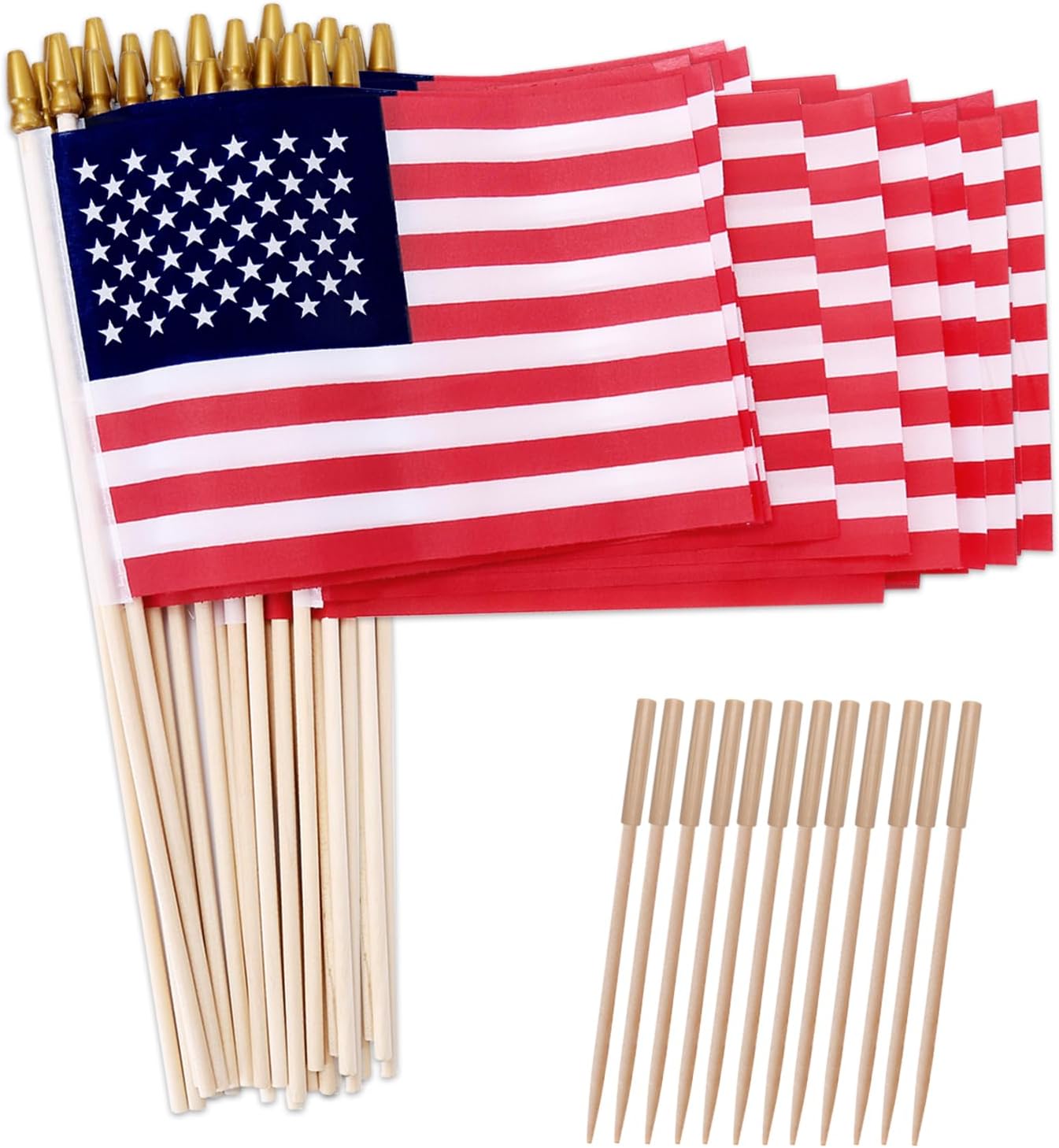 50 Pack 8x12 Inch American Flags on Stick for Celebrations