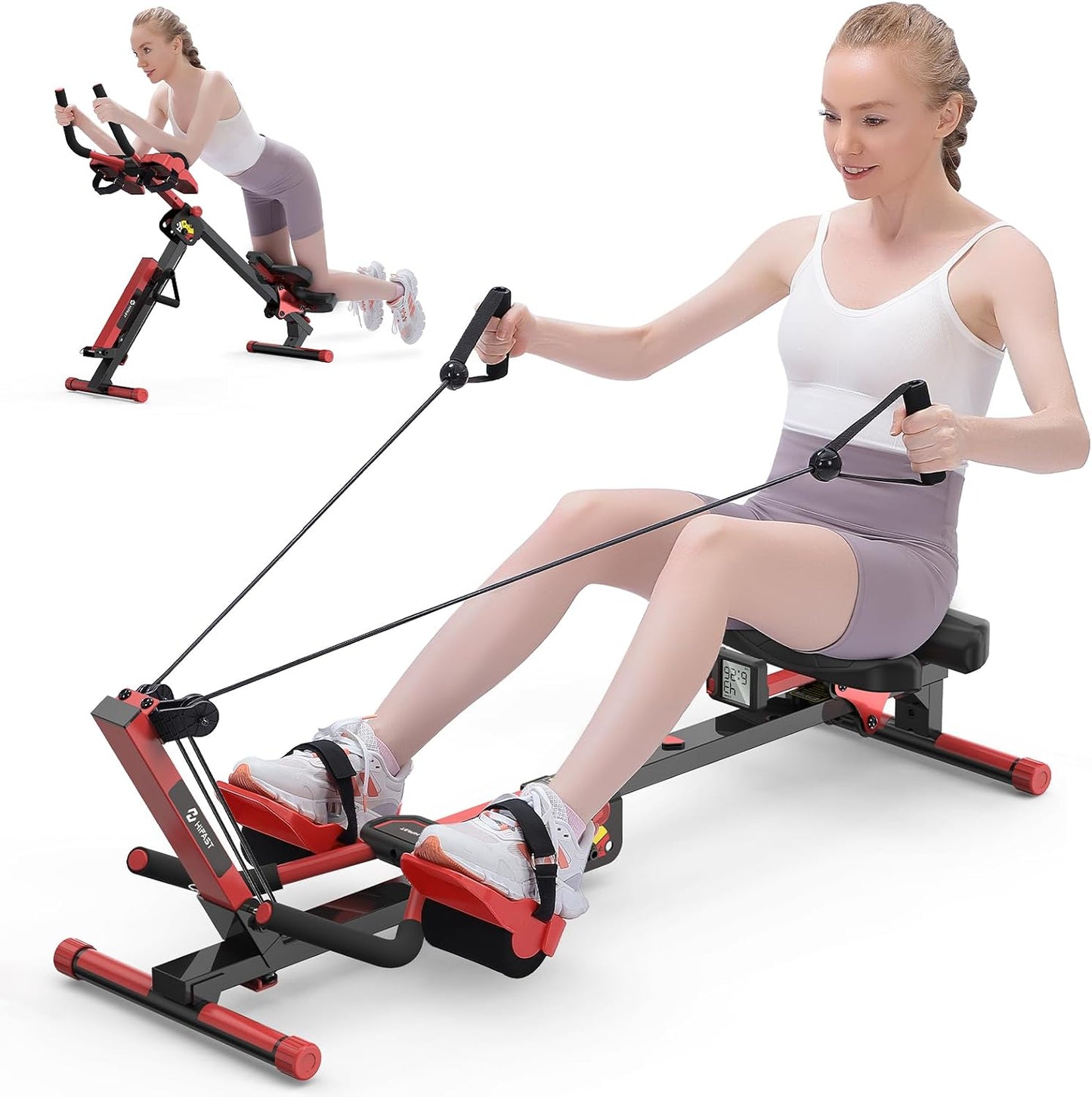 HiFast 4-in-1 Rowing Machine - Quiet Resistance, Foldable Design