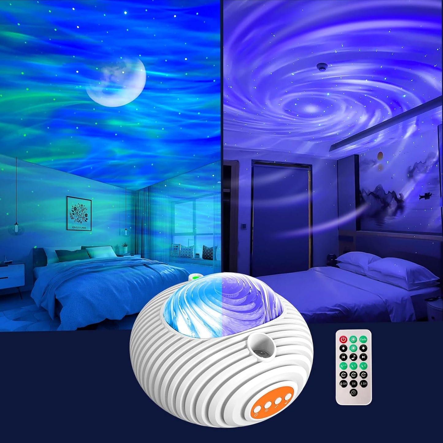 ELITUN Aurora & Moon Projector: 14 Colors, White Noise, Timer