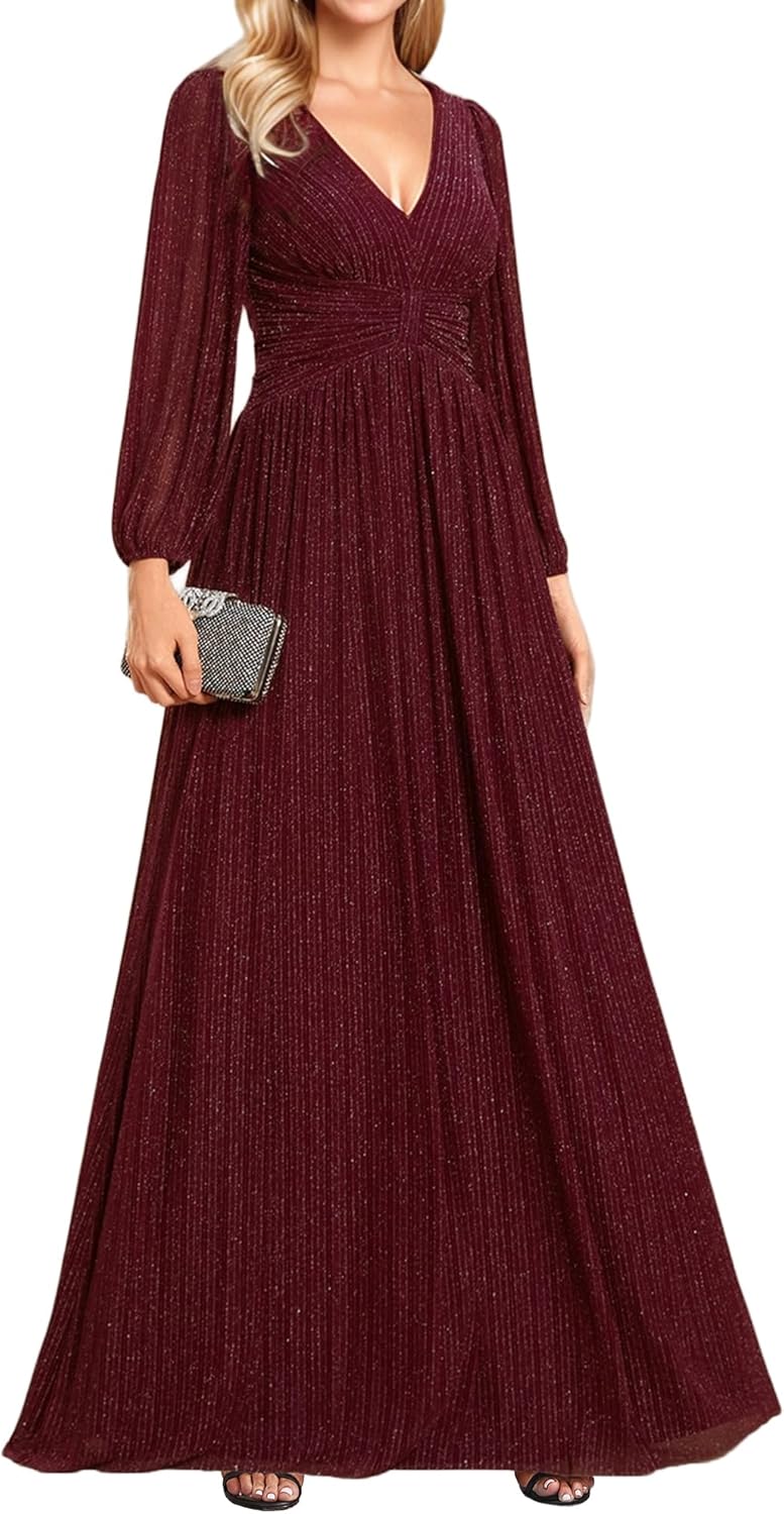 Elegant A-Line Formal Wedding Guest Dress with Long Sleeves