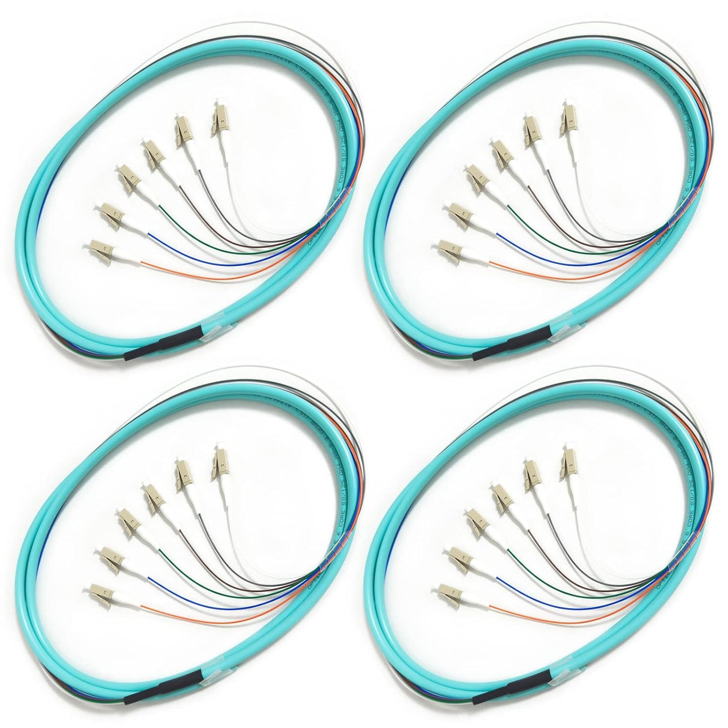 4Pack LC UPC 6 Fibers Multimode Bunch OM3 50/125 Pigtails