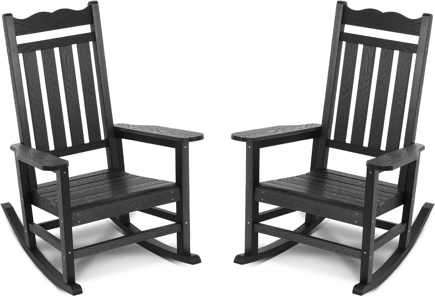 Set of 2 Black Rocking Chairs, 400 lbs Capacity - Indoor/Outdoor