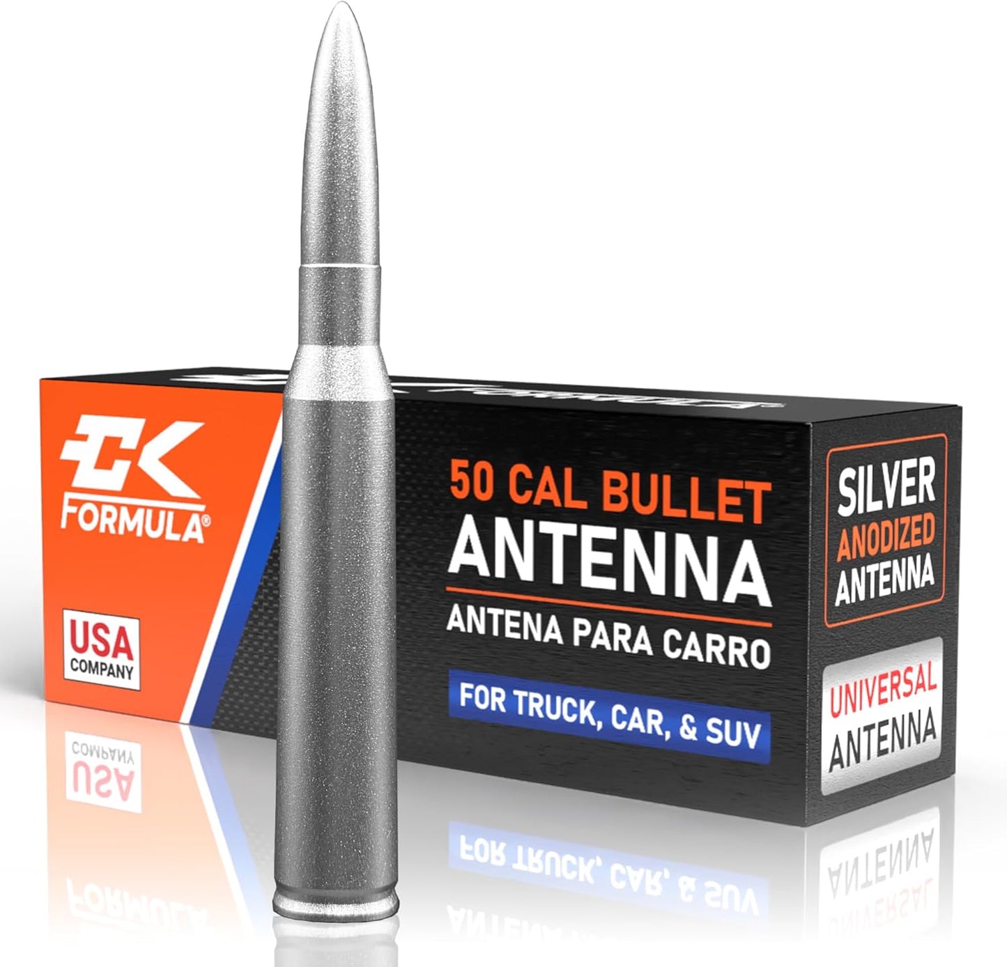 Silver Anodized 50 Cal Bullet Antenna for Trucks and SUVs