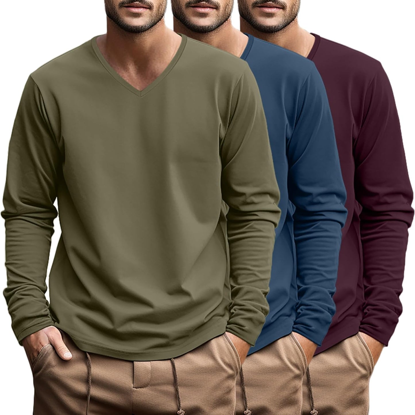 Ficerd Big and Tall Shirts for Men V Neck Cotton Long Sleeve Tee