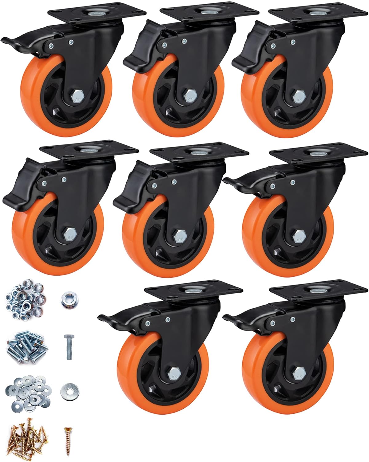4 Inch Caster Wheels Set of 8 Heavy Duty Polyurethane Casters