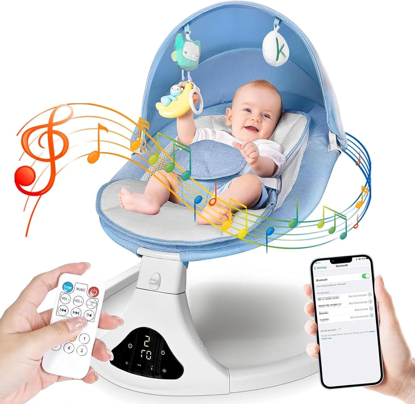 Smart Bluetooth Baby Swing with Remote Control for Infants