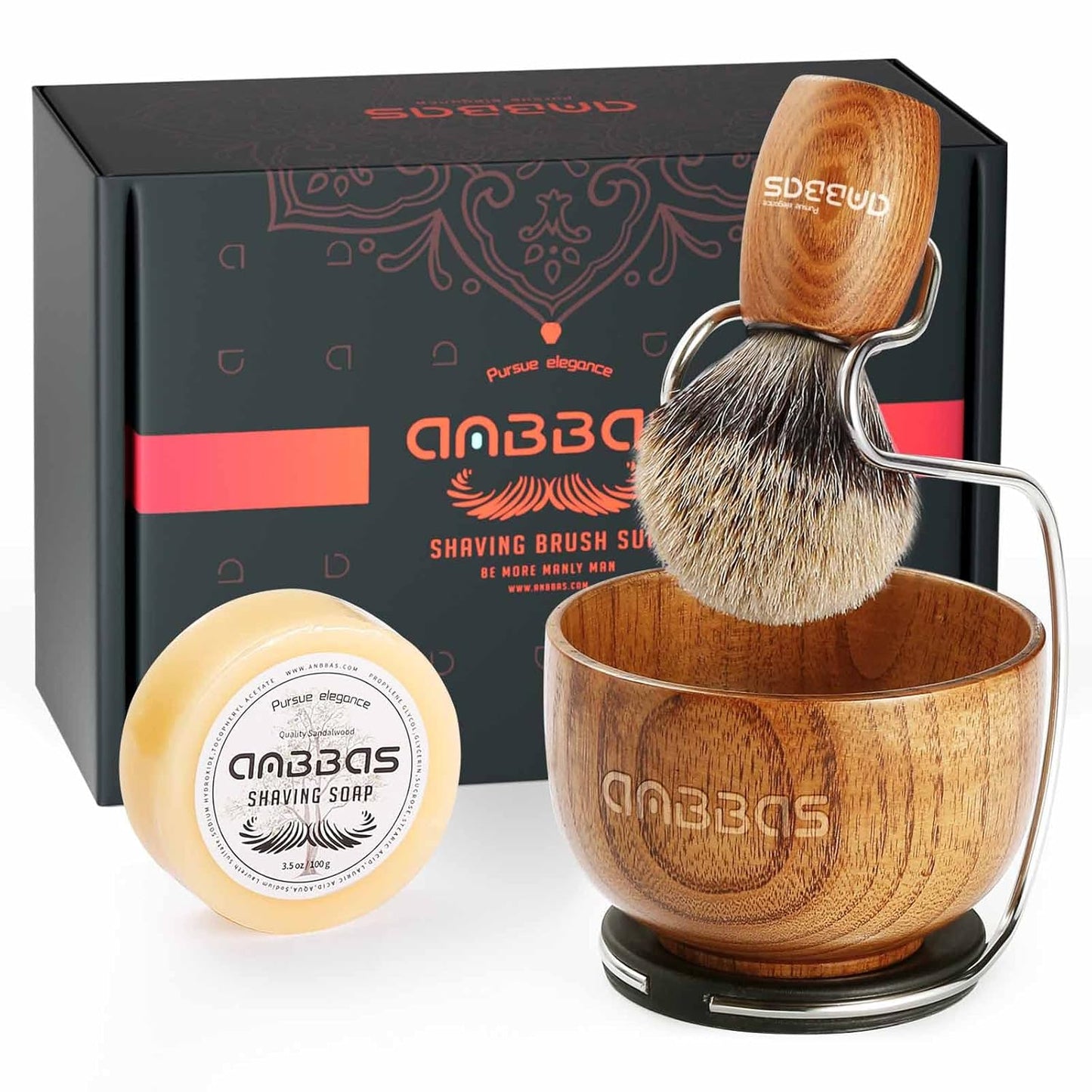 Anbbas Badger Hair Shaving Brush Set with Wood Handle and Bowl