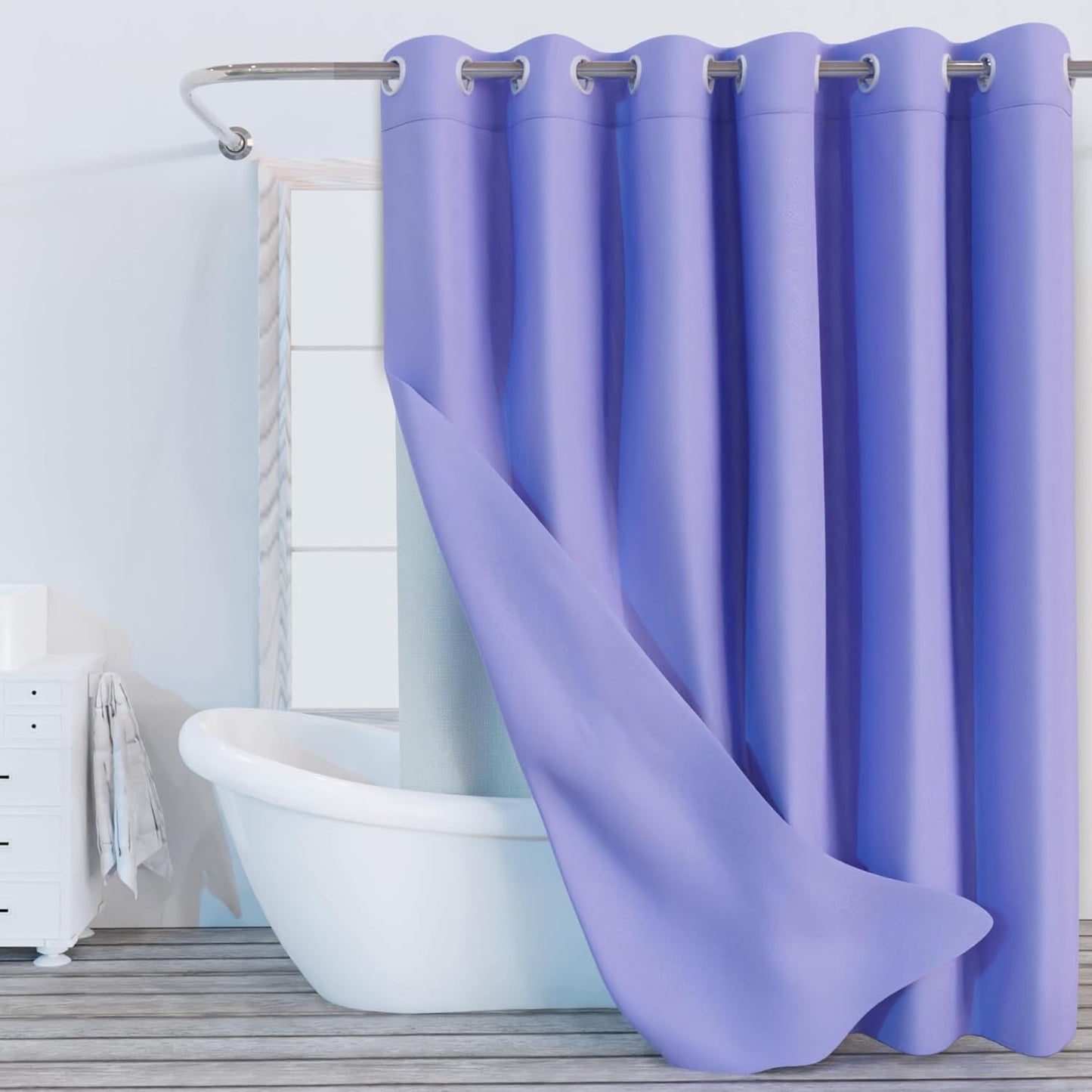 Zeke & Zelda Hookless Shower Curtain Set - 230GSN Fabric, Water Resistant - Lilac