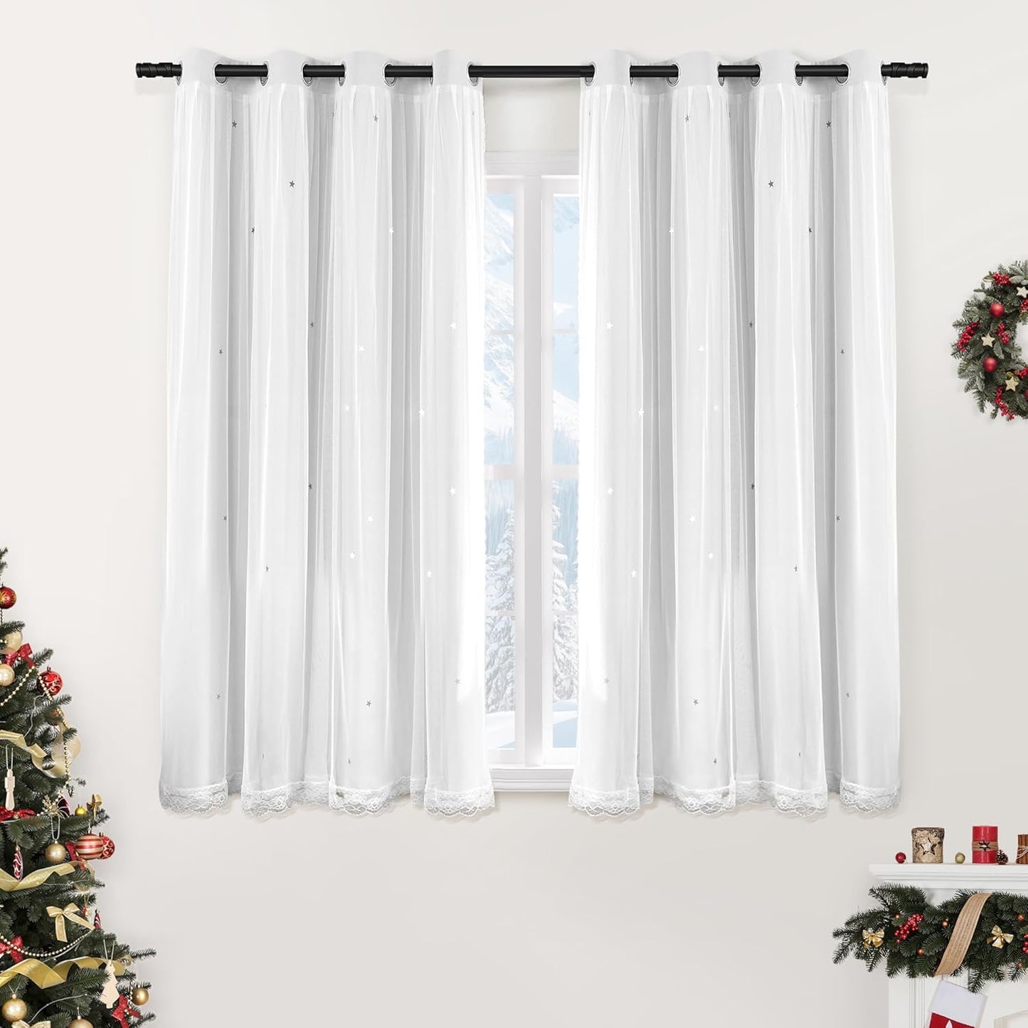XiDi White Curtains with Sheer Overlay for Kids Bedroom Decor