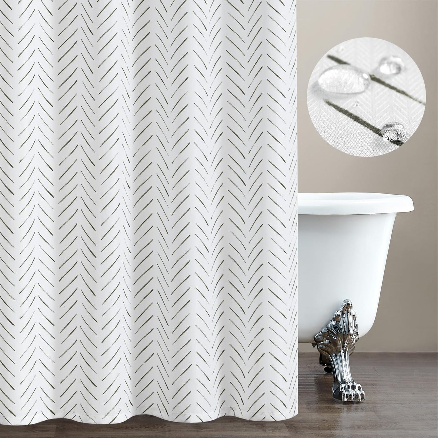 Black & White Herringbone Shower Curtain - Waterproof Fabric, Modern Farmhouse - 70x72