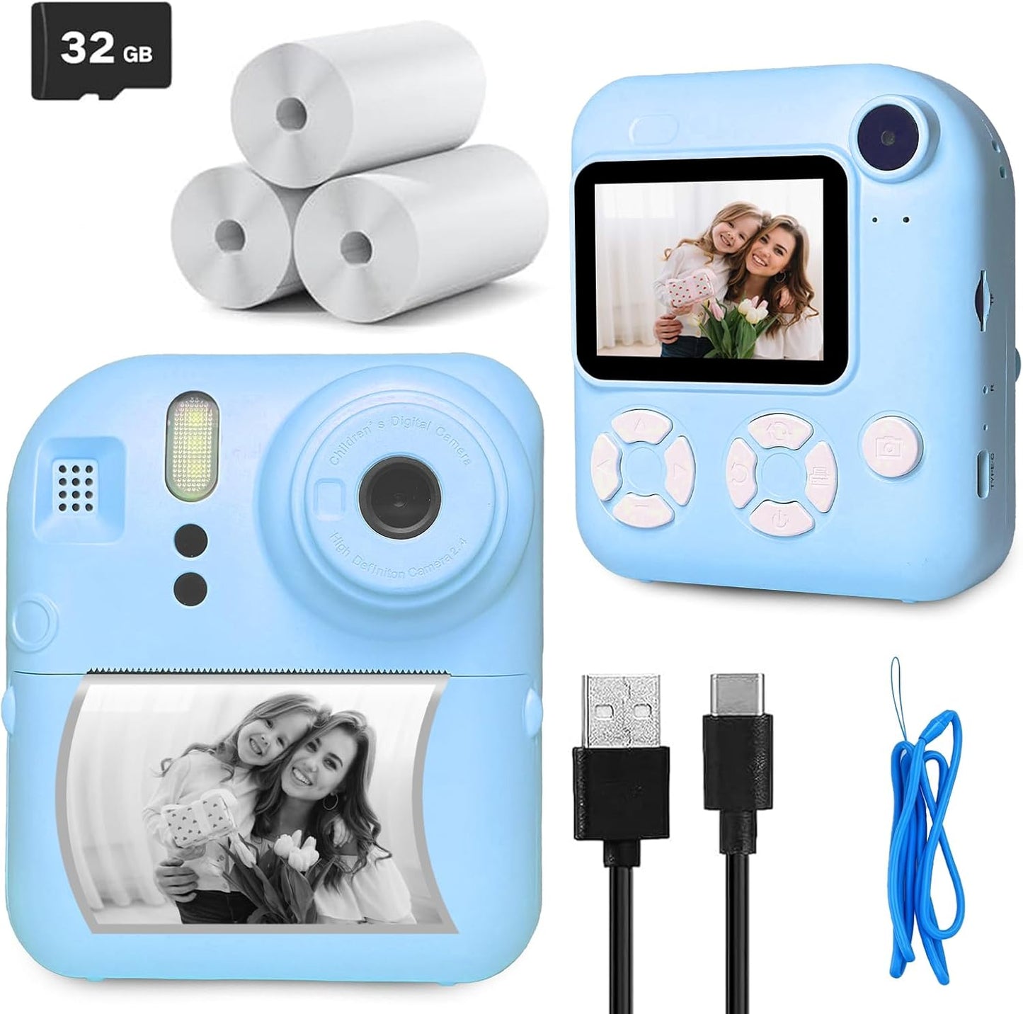 PANZIYU Kids Instant Print Camera - 16X Zoom, 1080P Video, 32GB TF Card - Fun & Creative Gift!