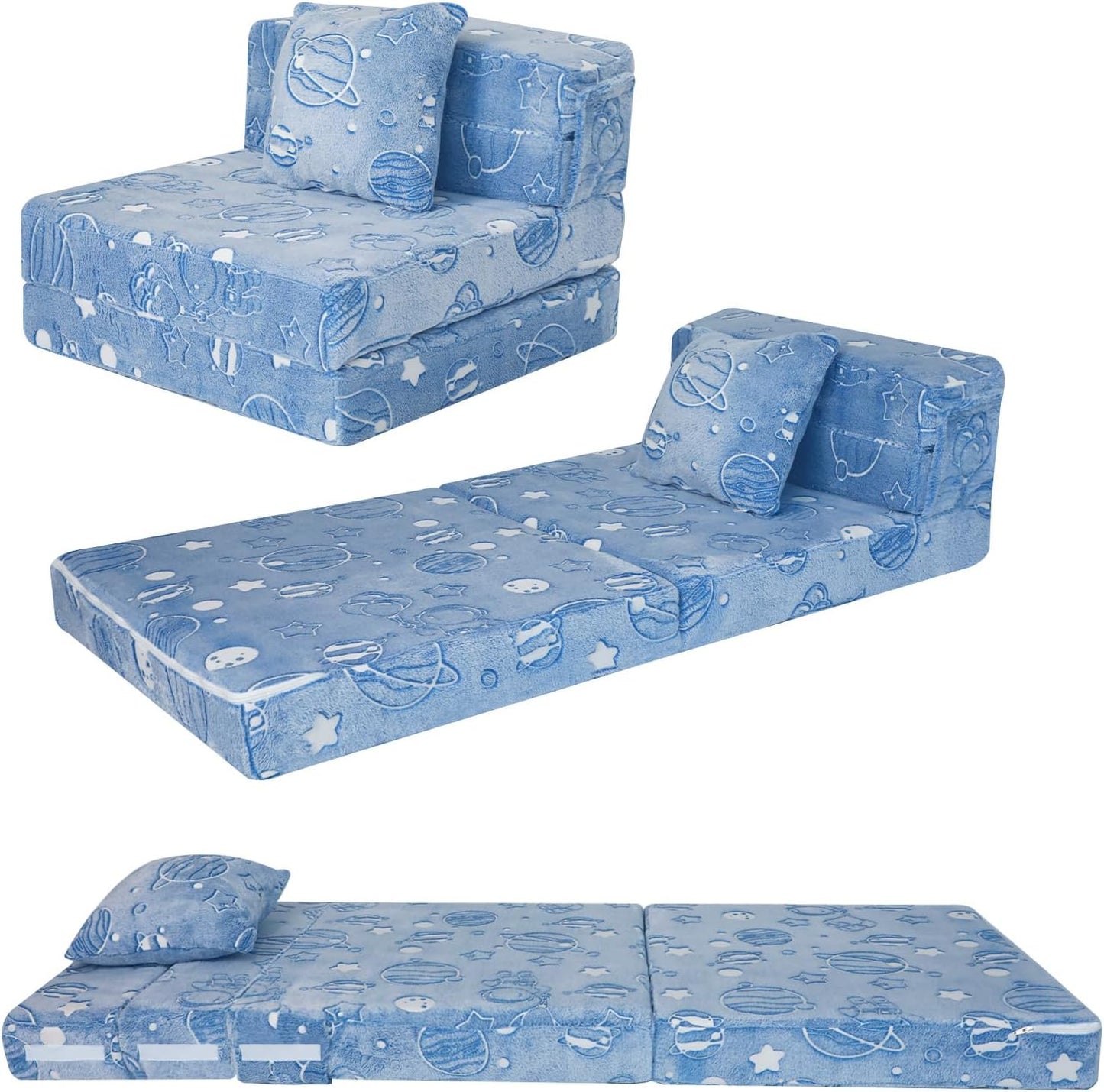 Glow Space-Themed Tri-fold Sofa Bed for Kids by MeMoreCool