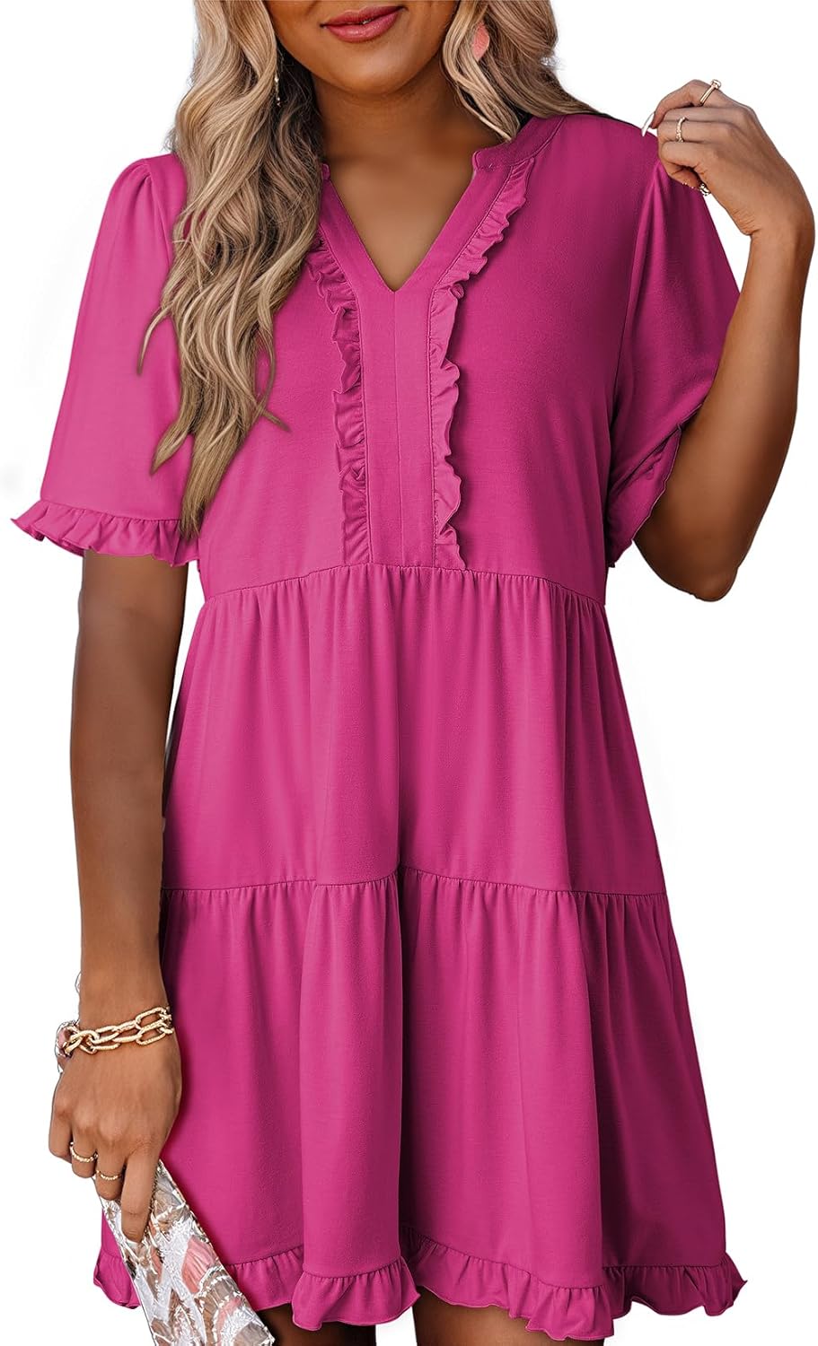 Dokotoo Womens Dresses V Neck Short Sleeve Casual A Line Dress