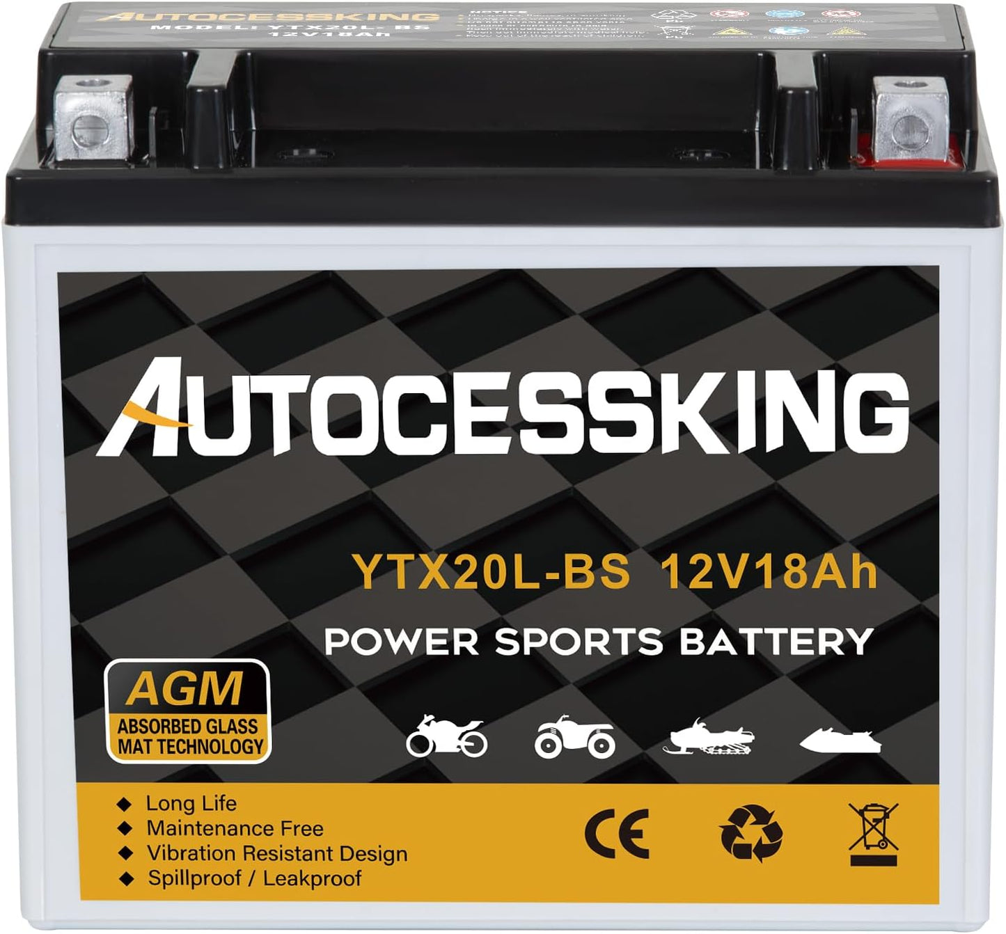 YTX20L-BS Motorcycle Battery - Reliable 12V 18Ah SLA Power
