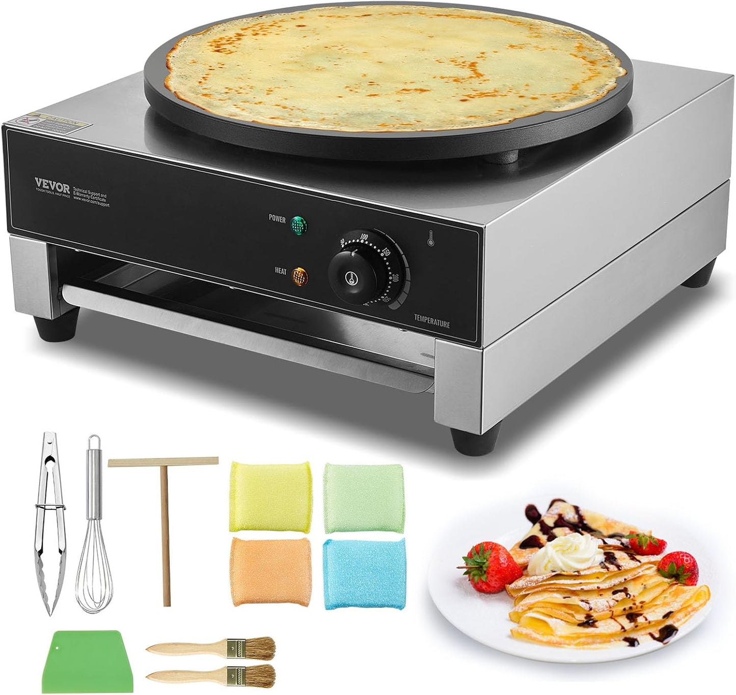 VEVOR 16-Inch Electric Crepe Maker - Nonstick Pancake Griddle