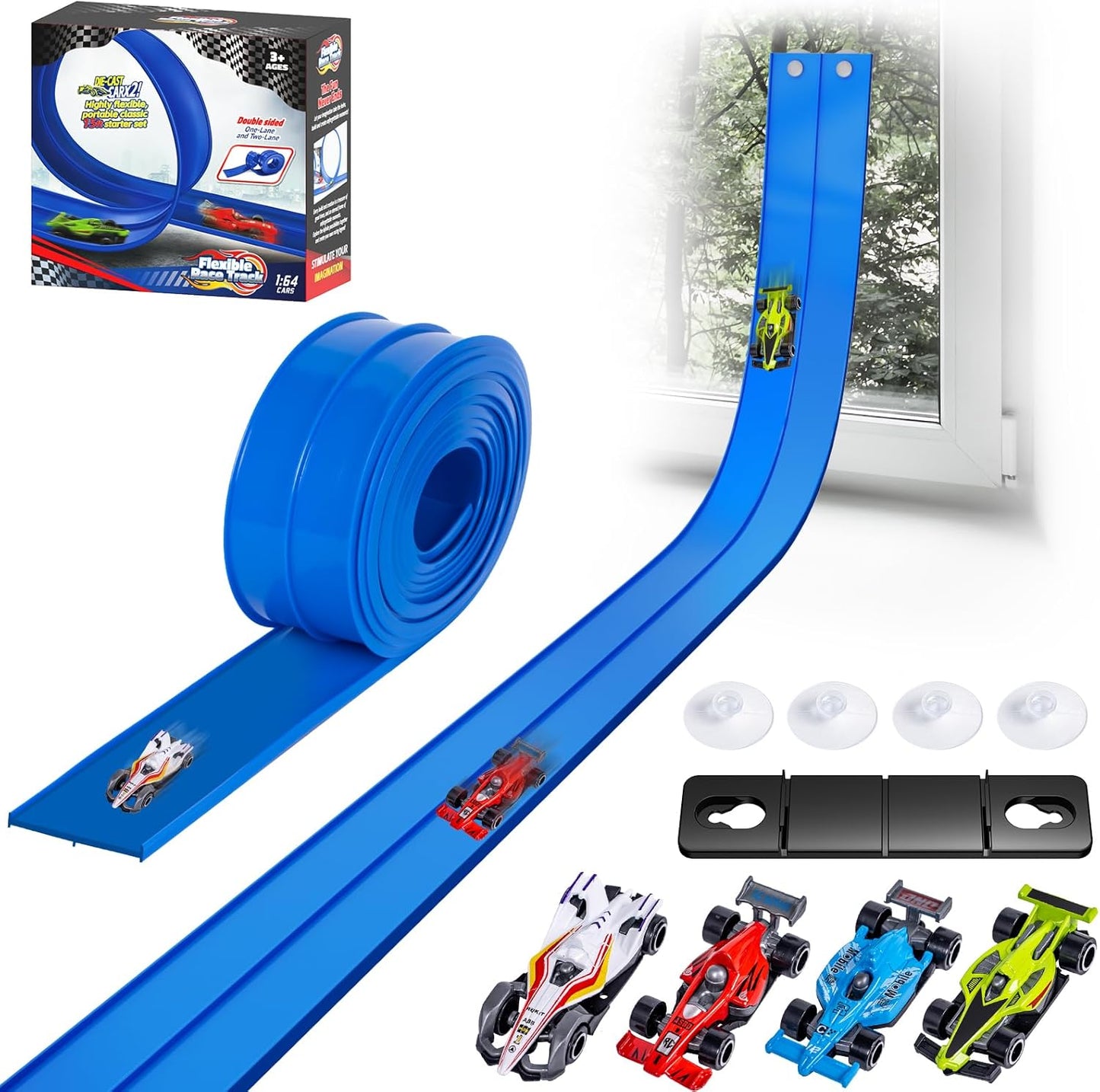 15 Ft Flexible Race Car Track for Kids - Double-Sided Fun