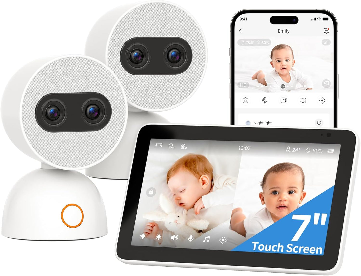 Simsky Split Screen Video Baby Monitor - 2 Cameras, HD Touch Screen, Remote Access