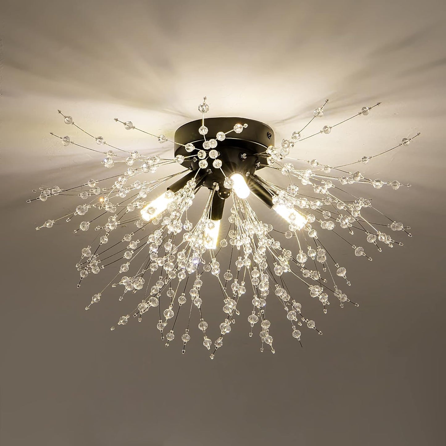 Modern Black Crystal Ceiling Light Fixture for Elegant Spaces