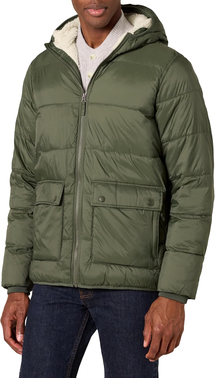 Men's Long-Sleeve Water-Resistant Sherpa-Lined Puffer Jacket