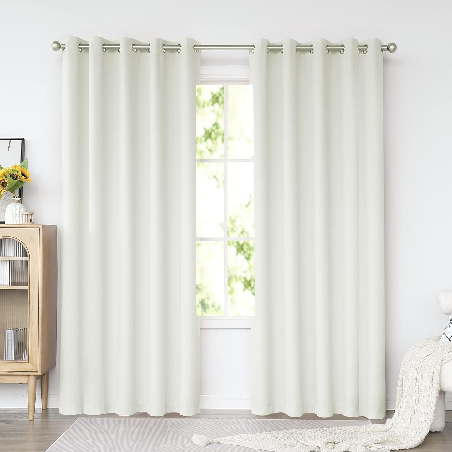 KEQIAOSUOCAI Ivory Curtains for Bedroom - Room Darkening Drapes