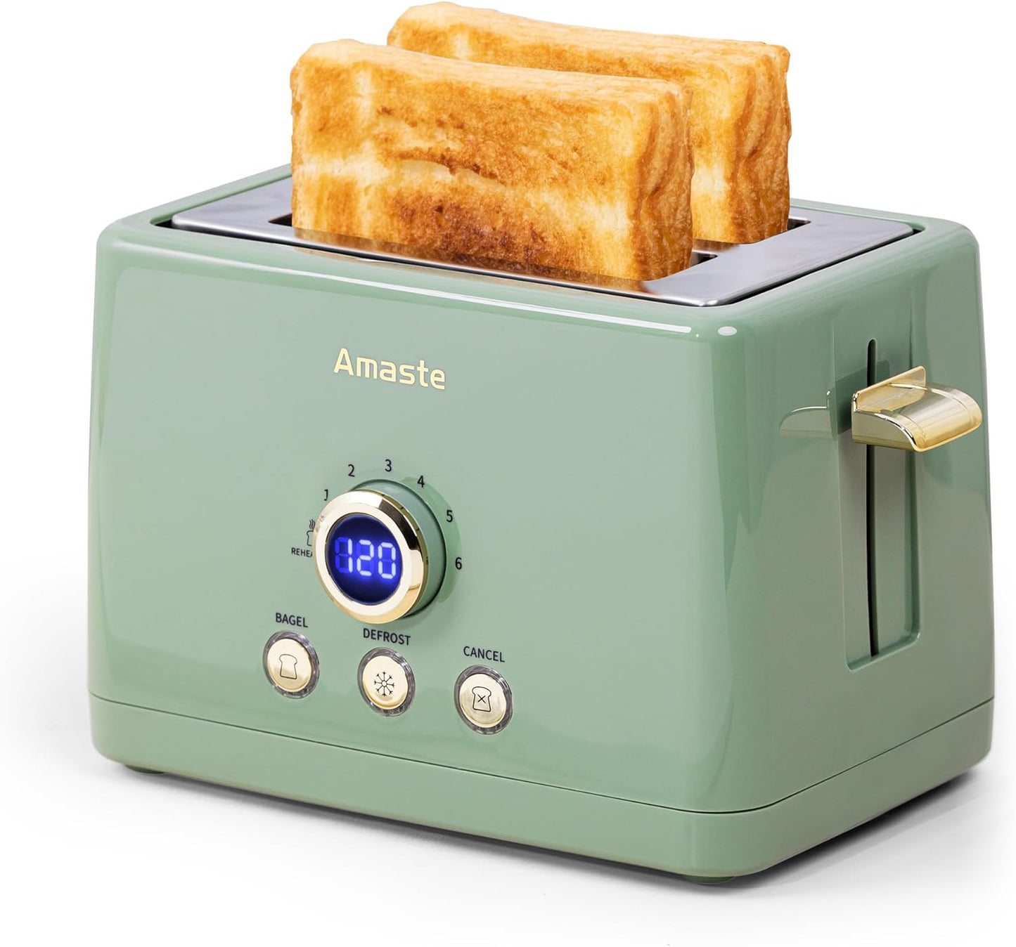 Amaste Retro 2-Slice Toaster: 6 Shade Settings & Countdown Timer