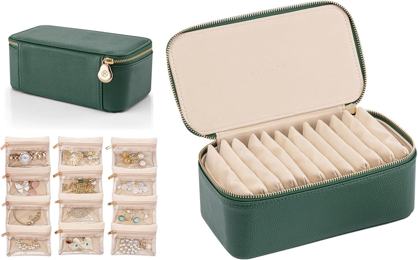 Vlando Travel Jewelry Box Organizer with 12 Velvet Pouches