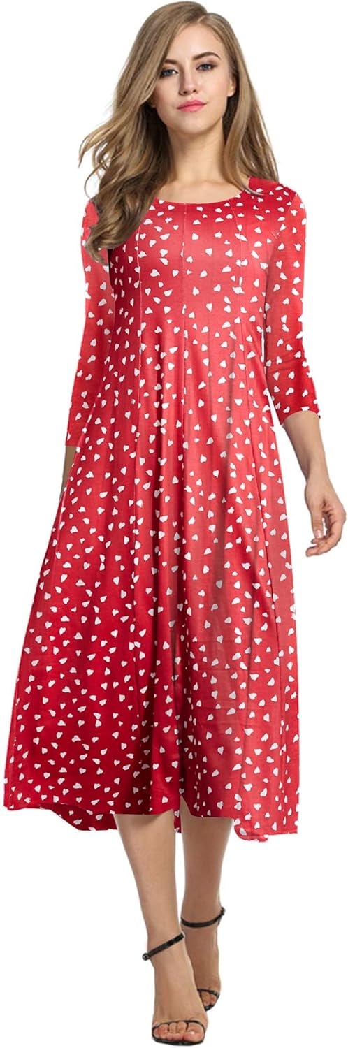 HOTOUCH Women's 3/4 Sleeve A-line Flare Midi Long Dress Review