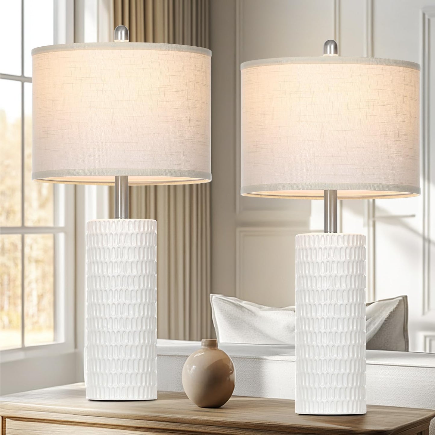 27 in Ceramic Table Lamp Set of 2 for Modern Farmhouse Decor