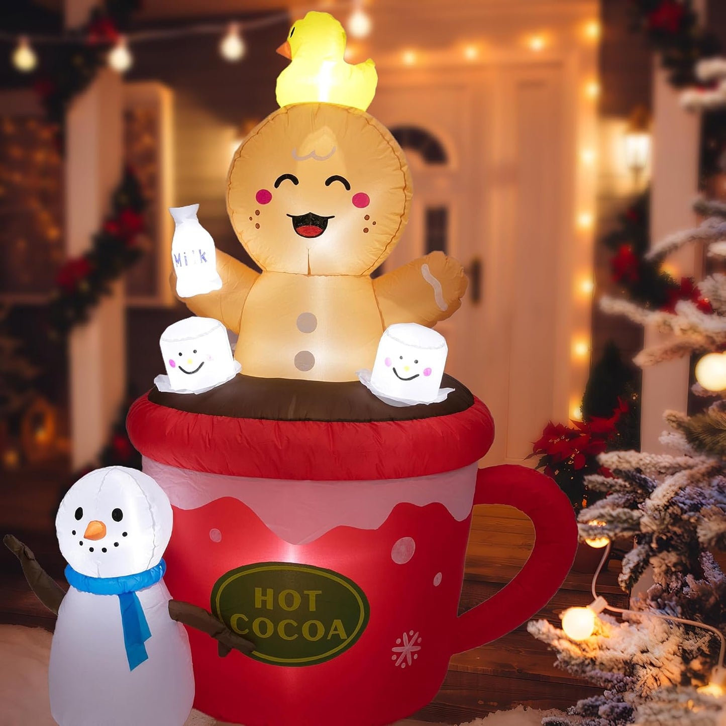 6FT Inflatable Gingerbread Man in Hot Cocoa Cup for Christmas