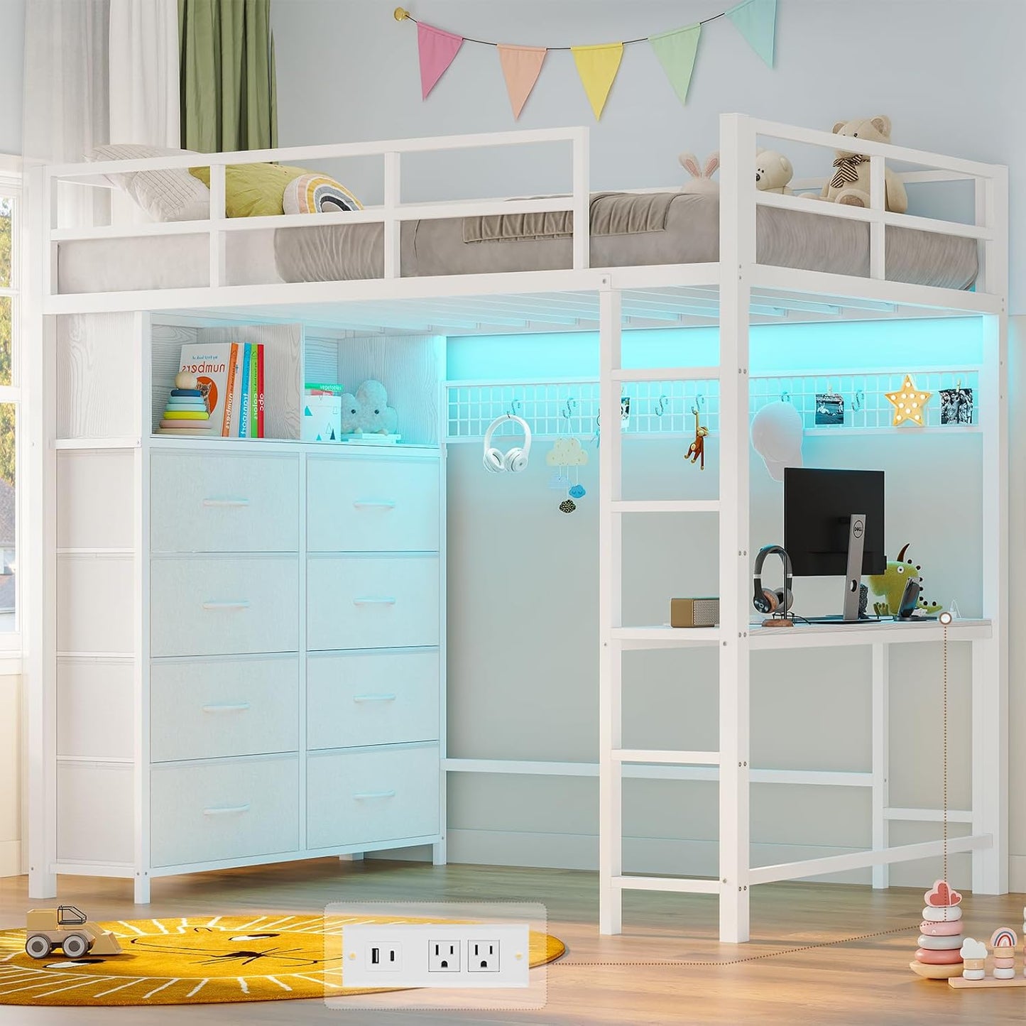 Twin Size Loft Bed with Desk and Storage for Kids Room