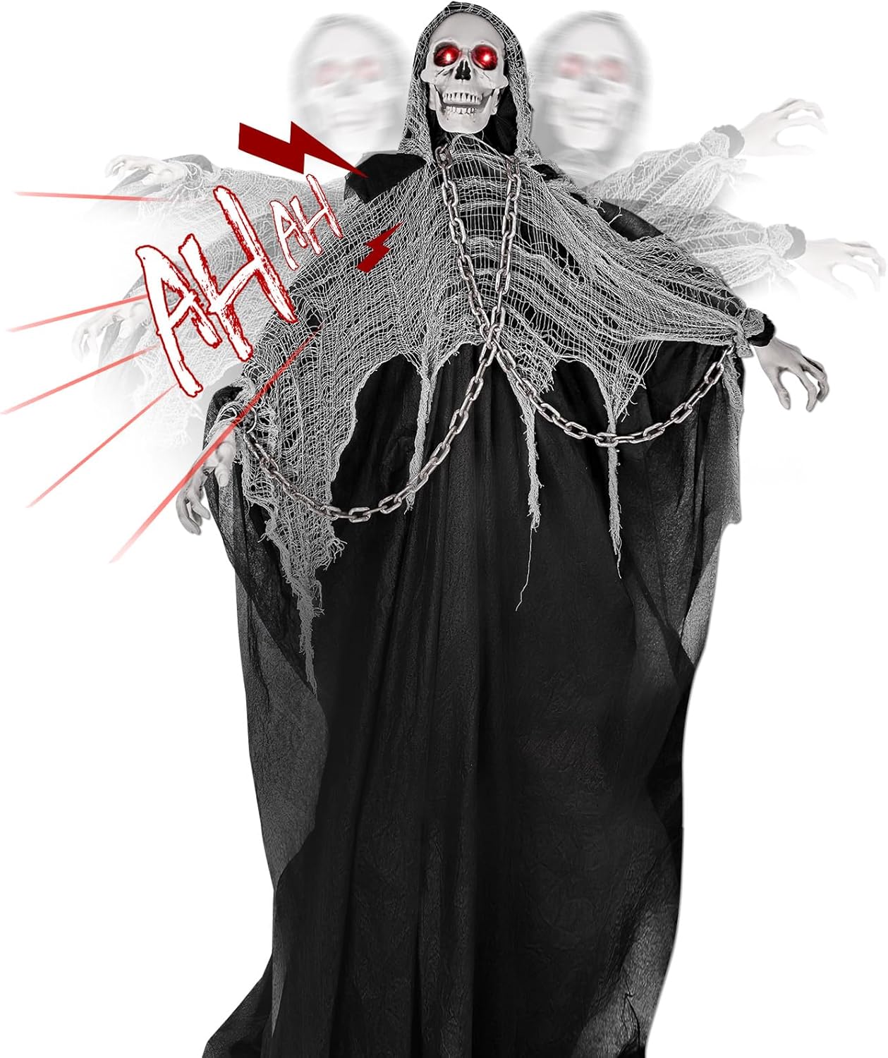 74 in Life Size Sound Activated Skeleton Ghost for Halloween Fun