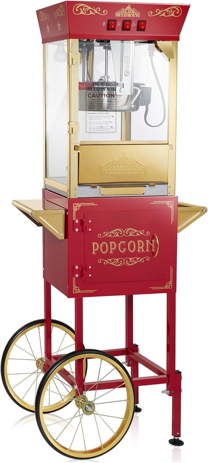 Vintage Red Popcorn Cart with 10oz Kettle