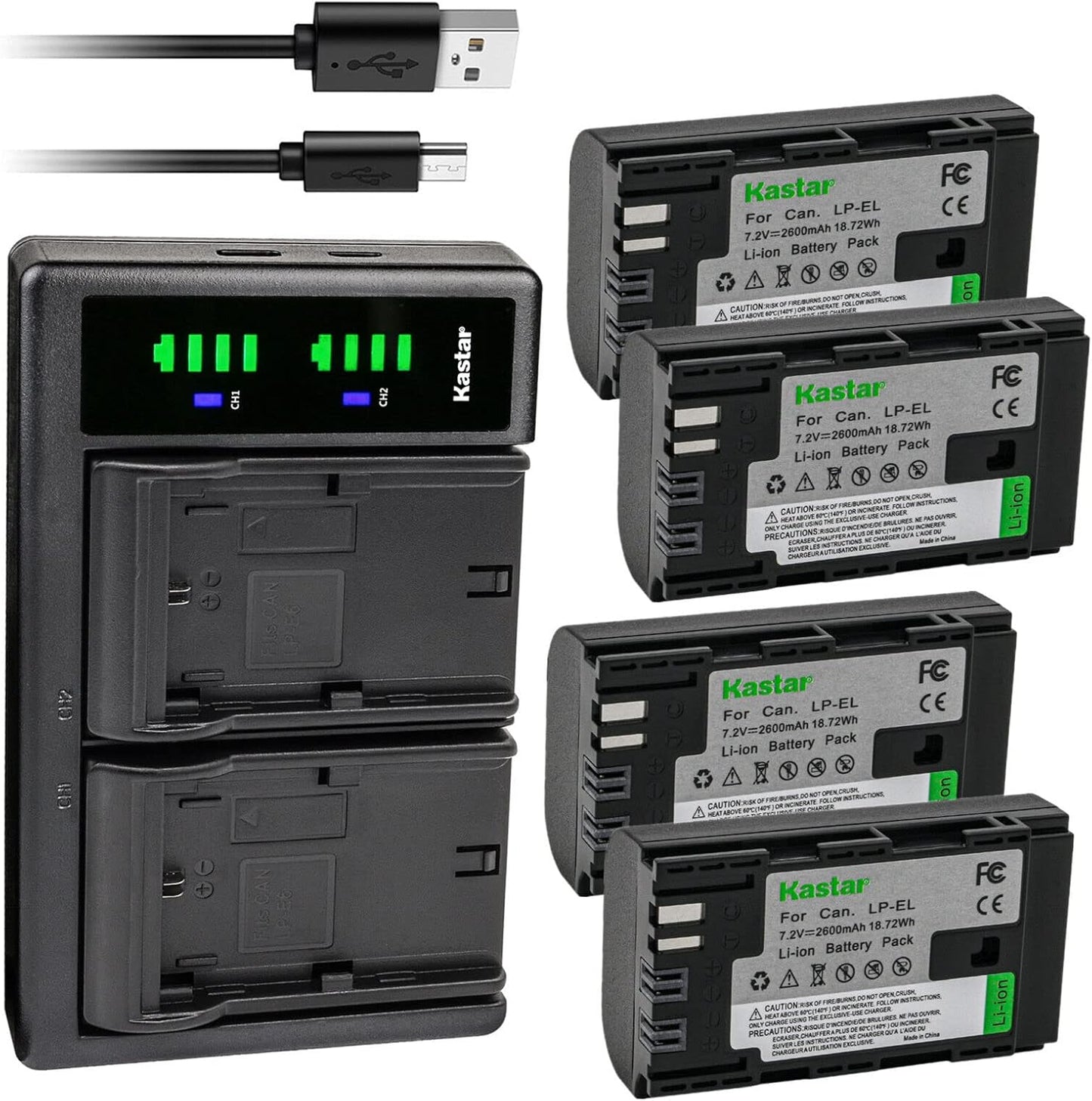 Kastar LP-EL Rechargeable Battery 4-Pack with Charger for Canon