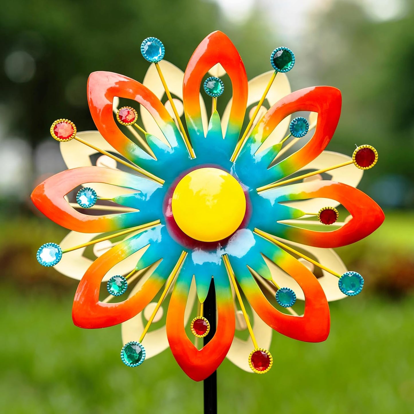 Solar Wind Spinners - 60.63 Inch Outdoor Metal Stake Yard Decor