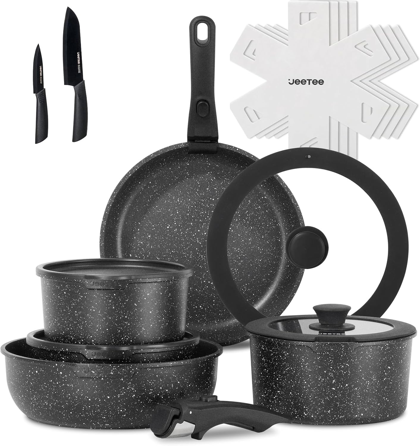Non Stick Cookware Set 17pcs with Detachable Handle for RVs