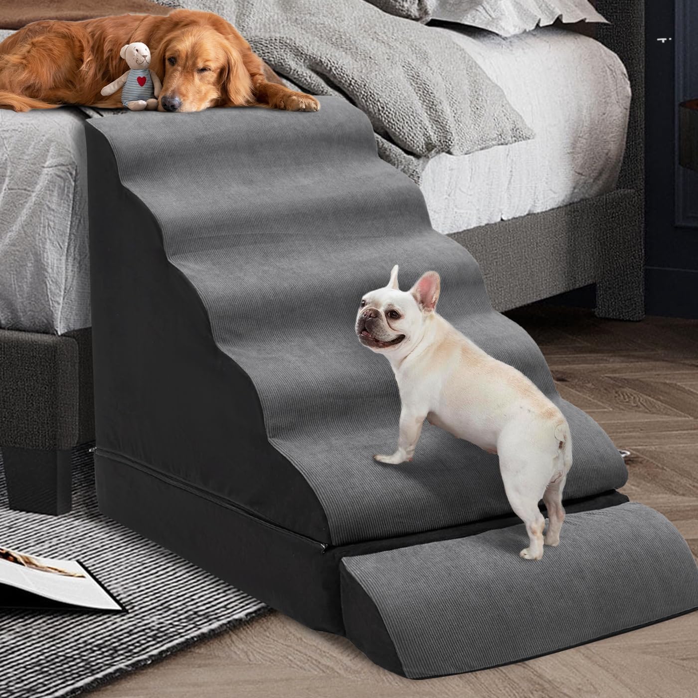 Dog Stairs for High Beds - 6 Step Foam Pet Steps for Dogs