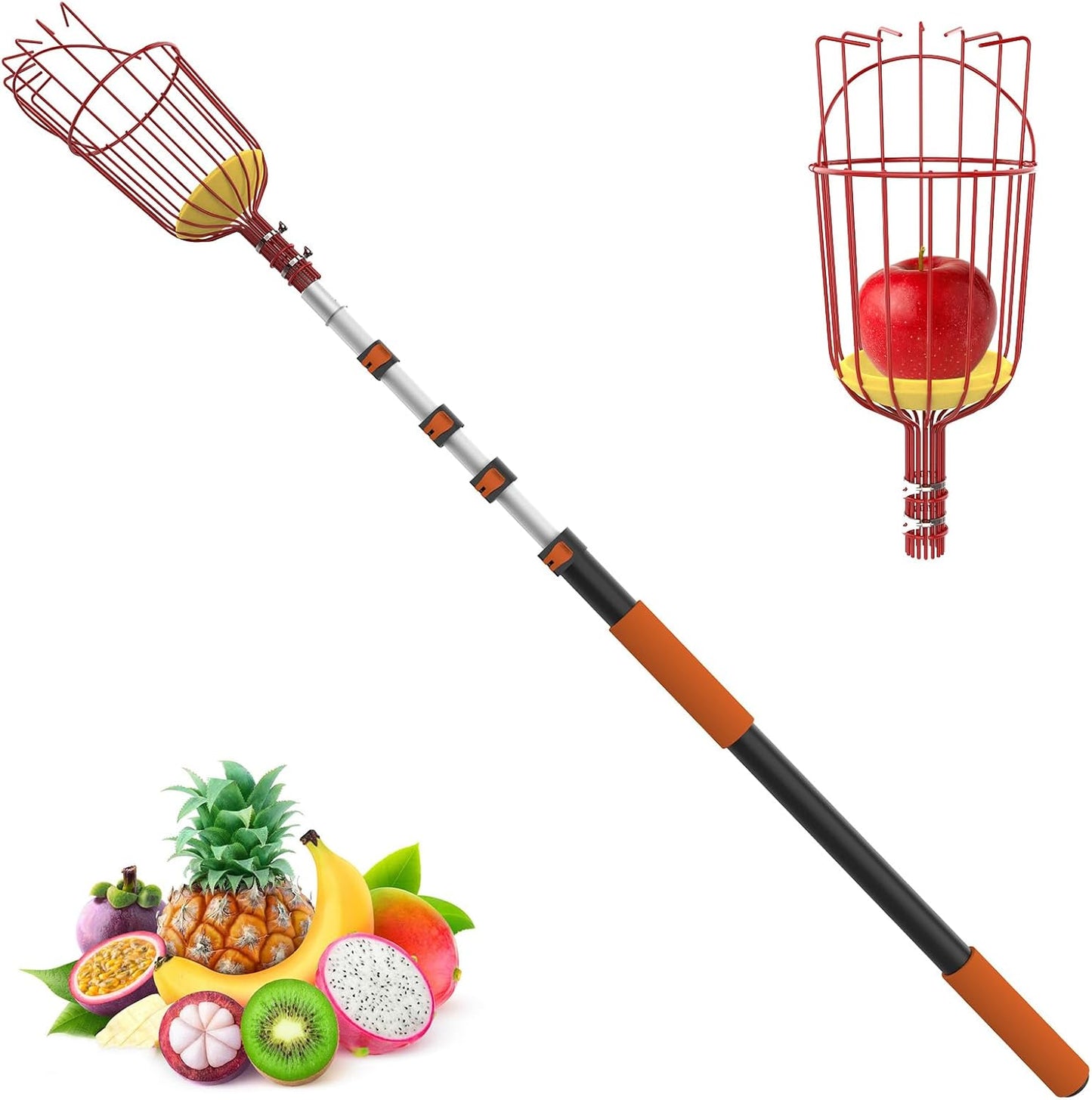 20FT Reach Fruit Picker Pole with Basket for Easy Harvesting
