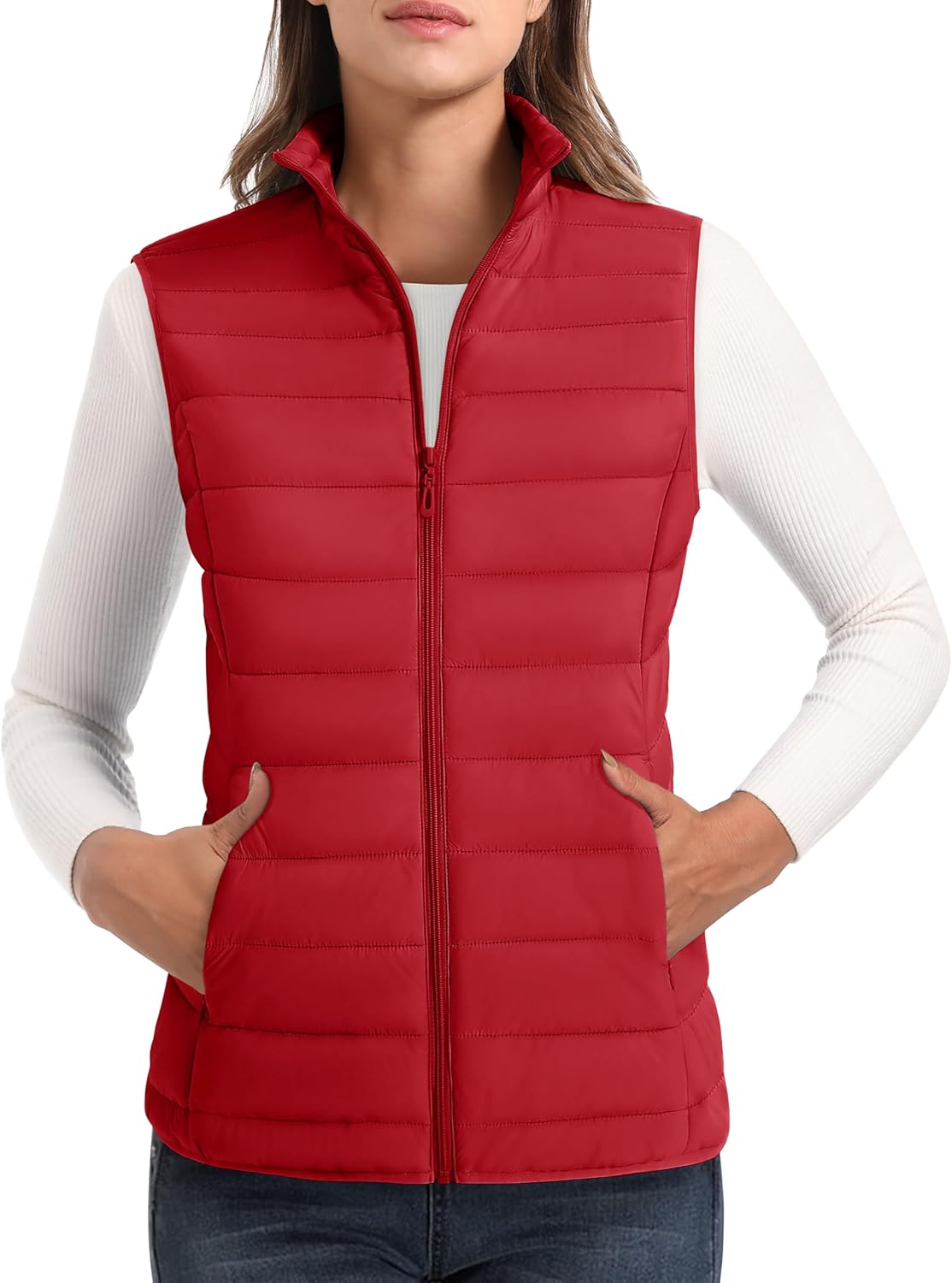 Lightweight Puffer Vest for Women with 4 Pockets and Warmth