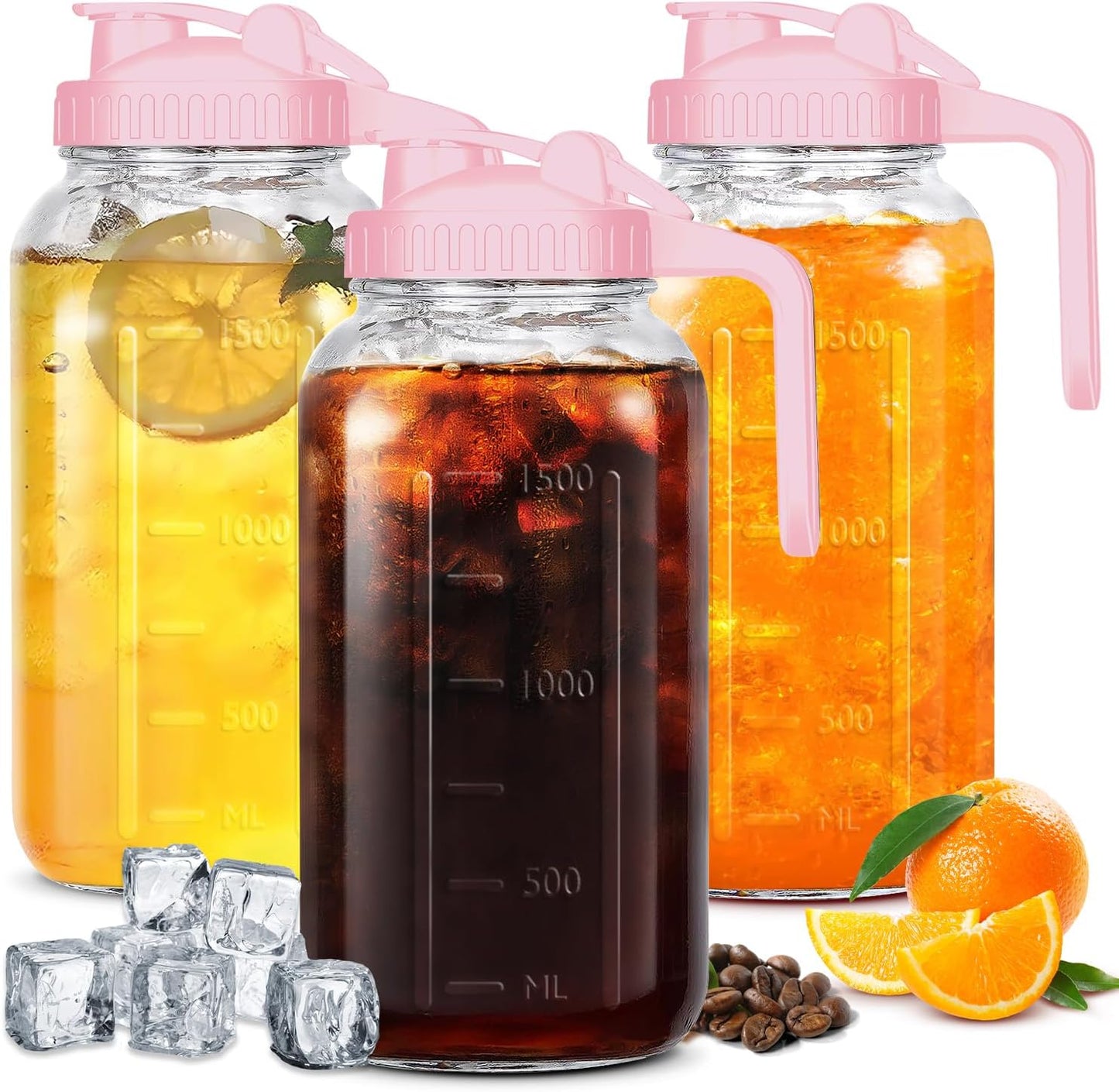 Mason Jar Pitcher 64 OZ Leak Proof Iced Tea Pitcher for Fridge