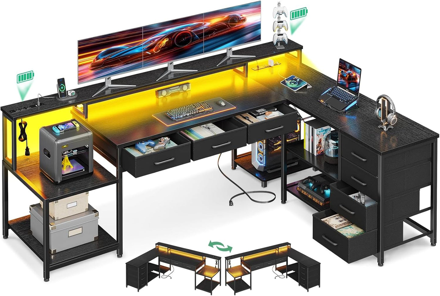 Ultimate Gaming Desk with LED Light & Storage
