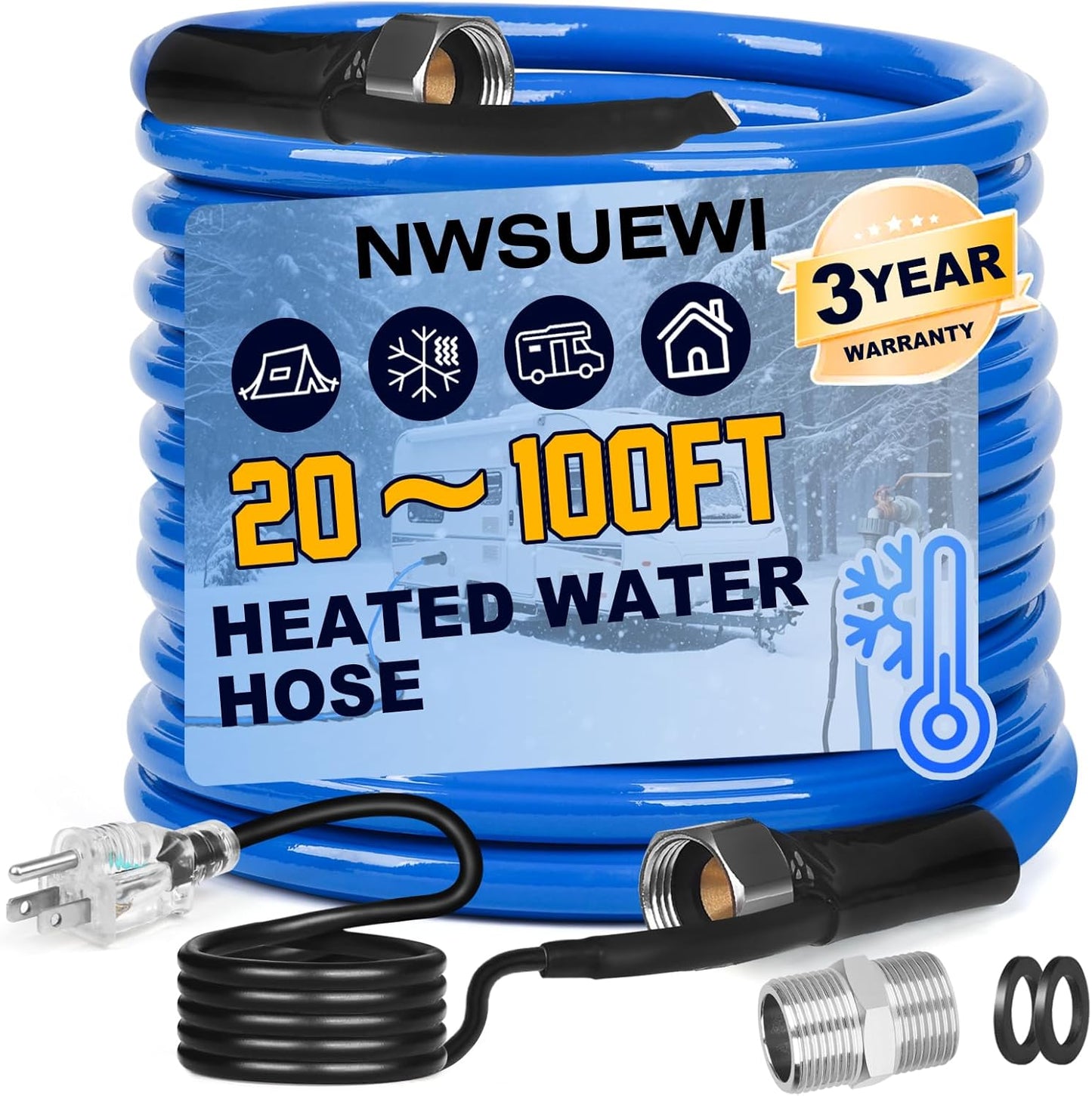50FT RV Heated Water Hose for Winter Use - Anti-Freezing Solution